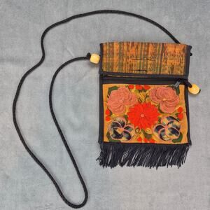 Boho Floral Bloomcore Embroidered Vinage Crossbody Beadded Tassel Purse